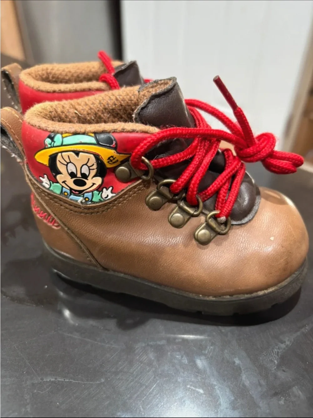 Disney Brown Kids Boots with Red Laces and Minnie Accent